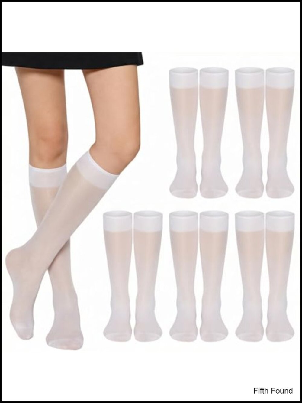 6 Pairs Women Sheer Knee High Stockings 20D Reinforced Toe Nylon